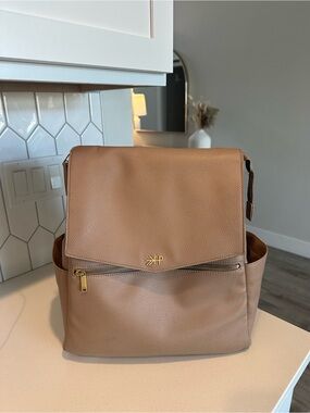 Freshly Picked Tan Leather Diaper Bag with Gold Hardware